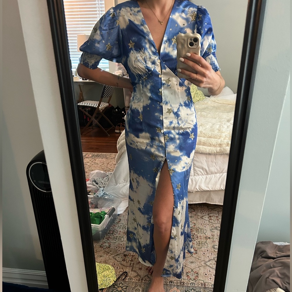 Blue and White Tie-Dye Maxi Dress